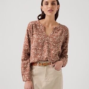 Pact Women's Baked Clay Prairie Floral Cafe Crepe Poet Blouse